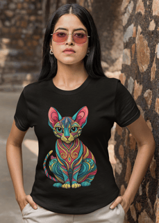 Camiseta Gato Sphynx Mandala Abstrato