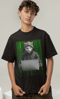 Camiseta Cômica Hacker Cat