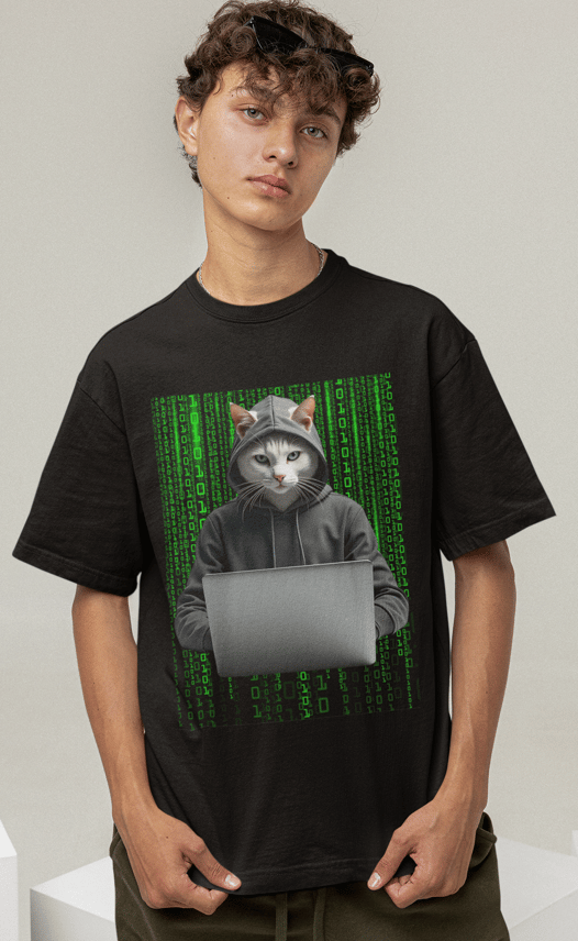 Camiseta Cômica Hacker Cat
