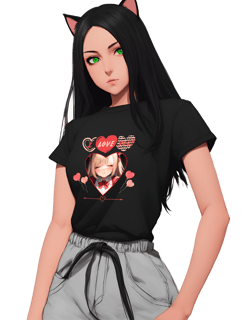 Camisa feminina I Love You ! , anime girl 
