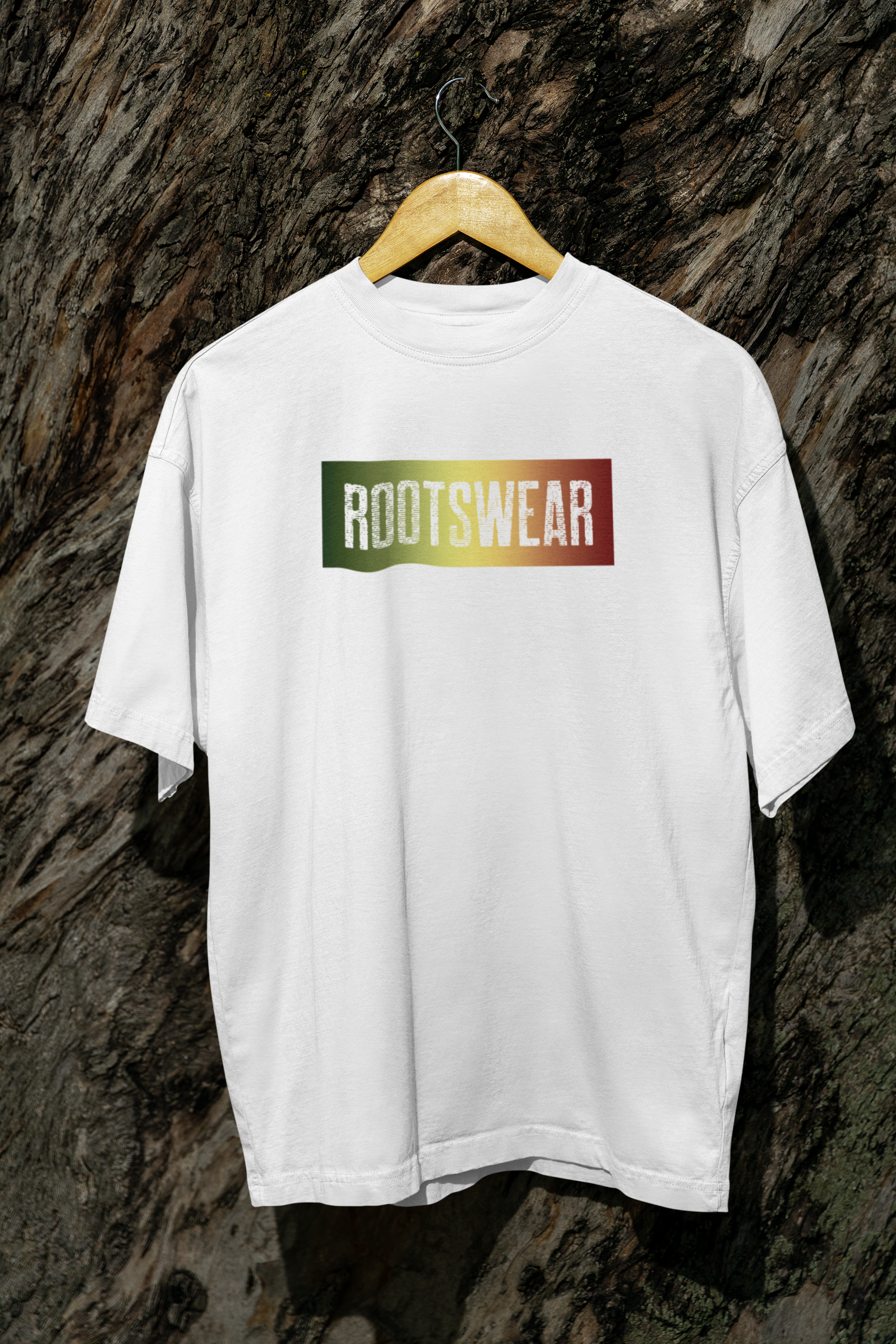 Camiseta Oversized Rootswear Reggae Unissex (Branca/Preta)