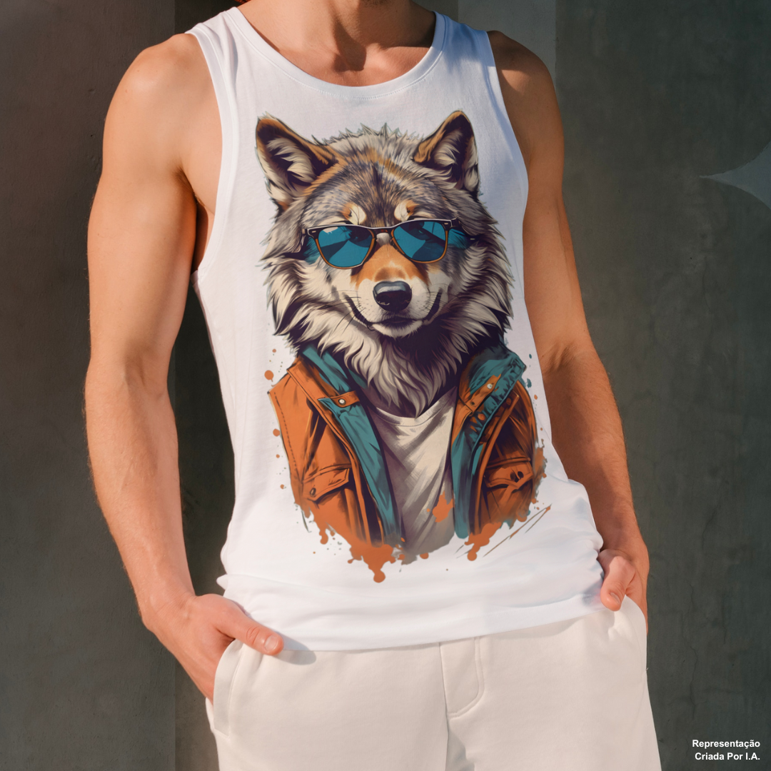 Nome do produto: Lobo De Óculos Escuro - Camiseta Regata