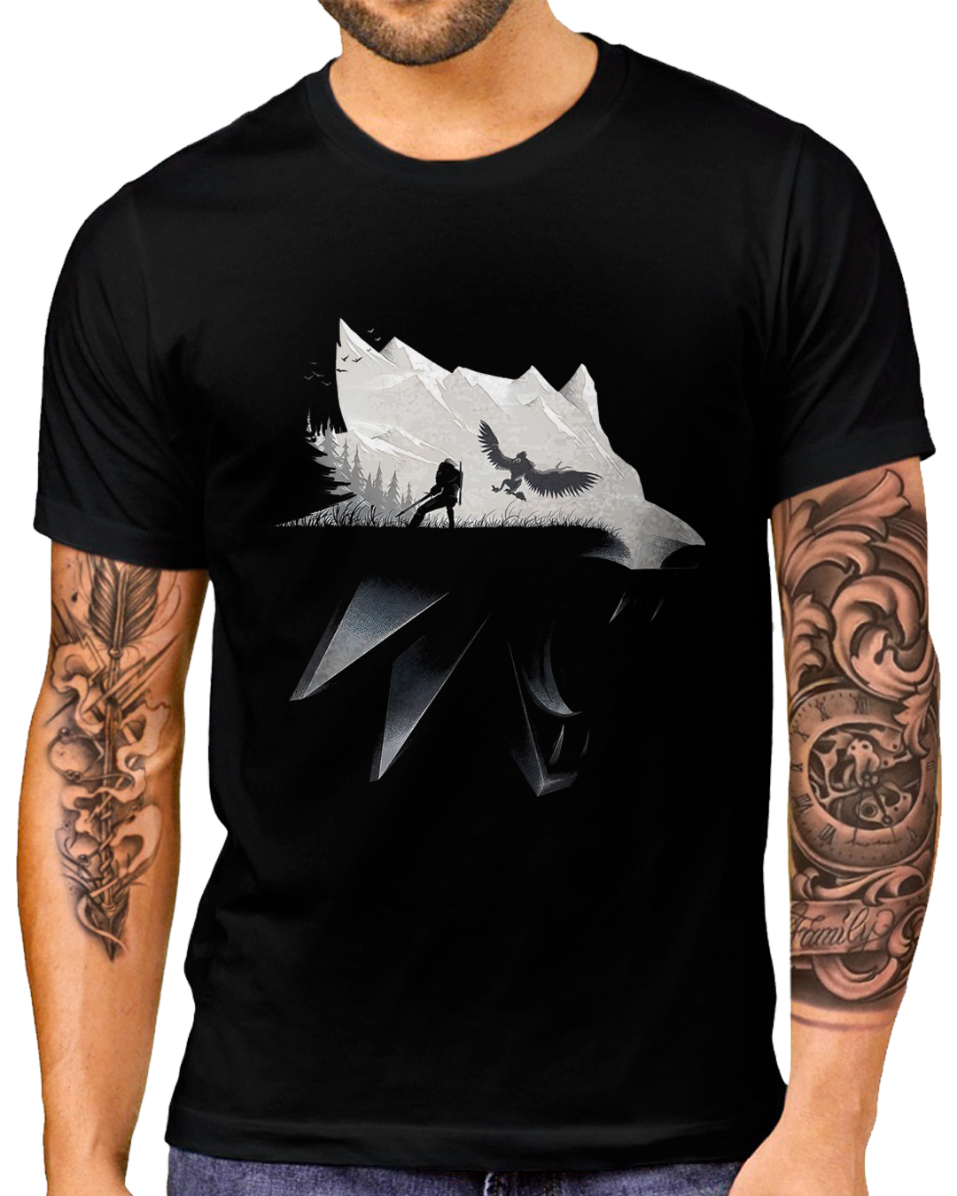 T-Shirt Masculino The Witcher Lobo