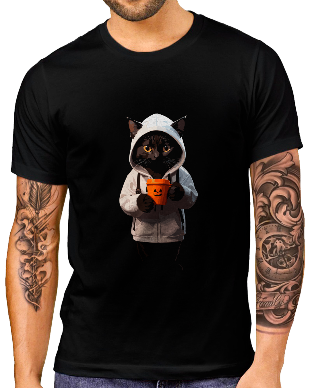 T-Shirt Masculino Gato tomando Café