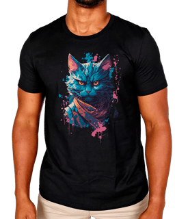 T-Shirt Masculino Gato Arte