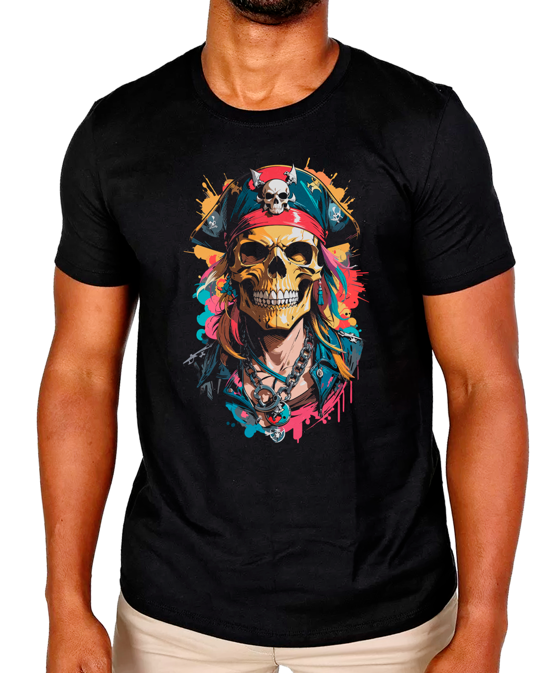 T-Shirt Masculino Pirata Caveira Arte