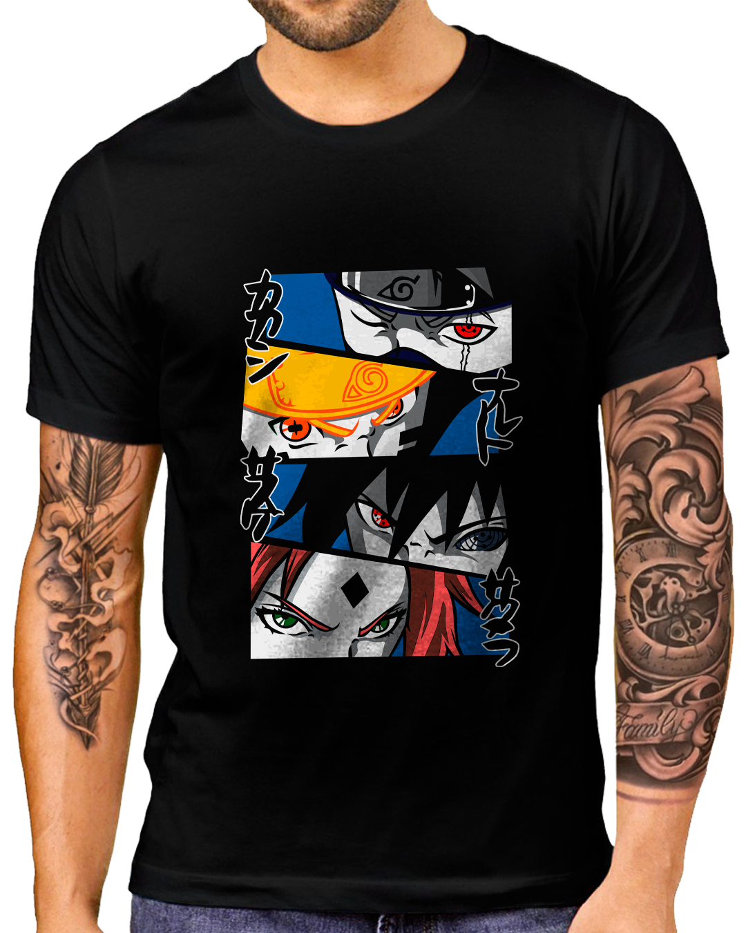 T-Shirt Masculino Naruto, Sakura, Sasuke e Kakashi