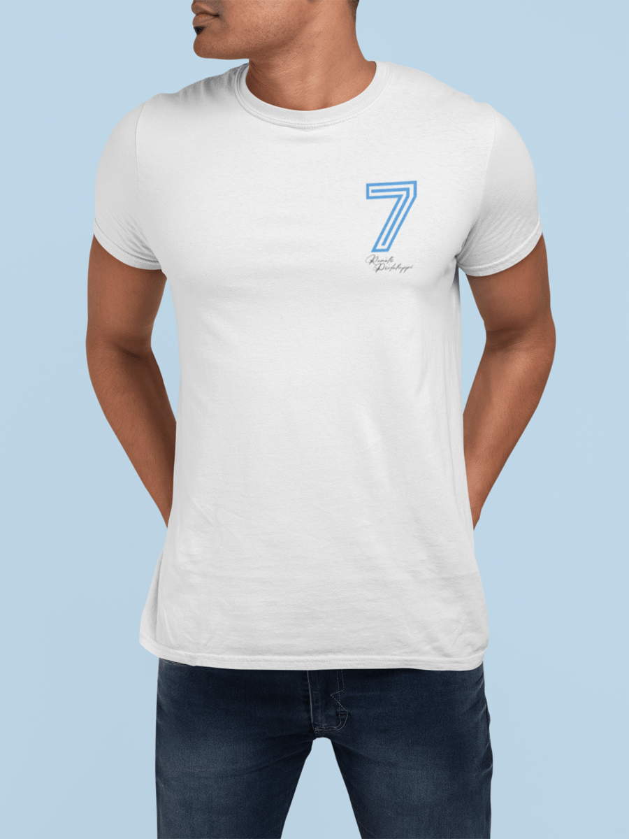 Nome do produto: Camiseta 7 Renato - Estampa Azul e Preta
