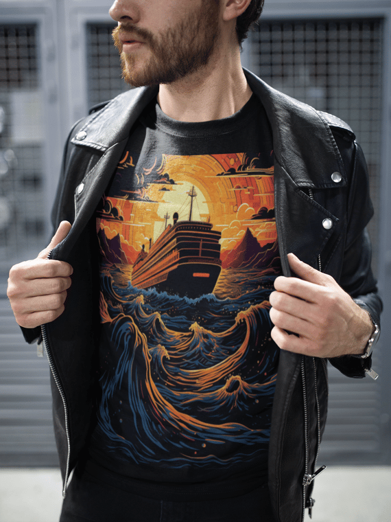 Navio ondas e por do Sol 