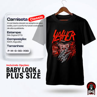 Nome do produto Camiseta Freddy Krueger + Banda Slayer | Estampa Rock Horror