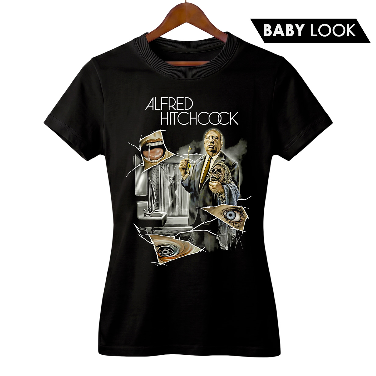 Baby Look Feminina Alfred Hitchcock | Filme de Terror