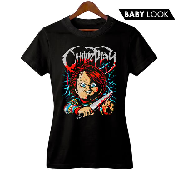 Baby Look Feminina Brinquedo Assassino + Banda Obituary | Rock Horror