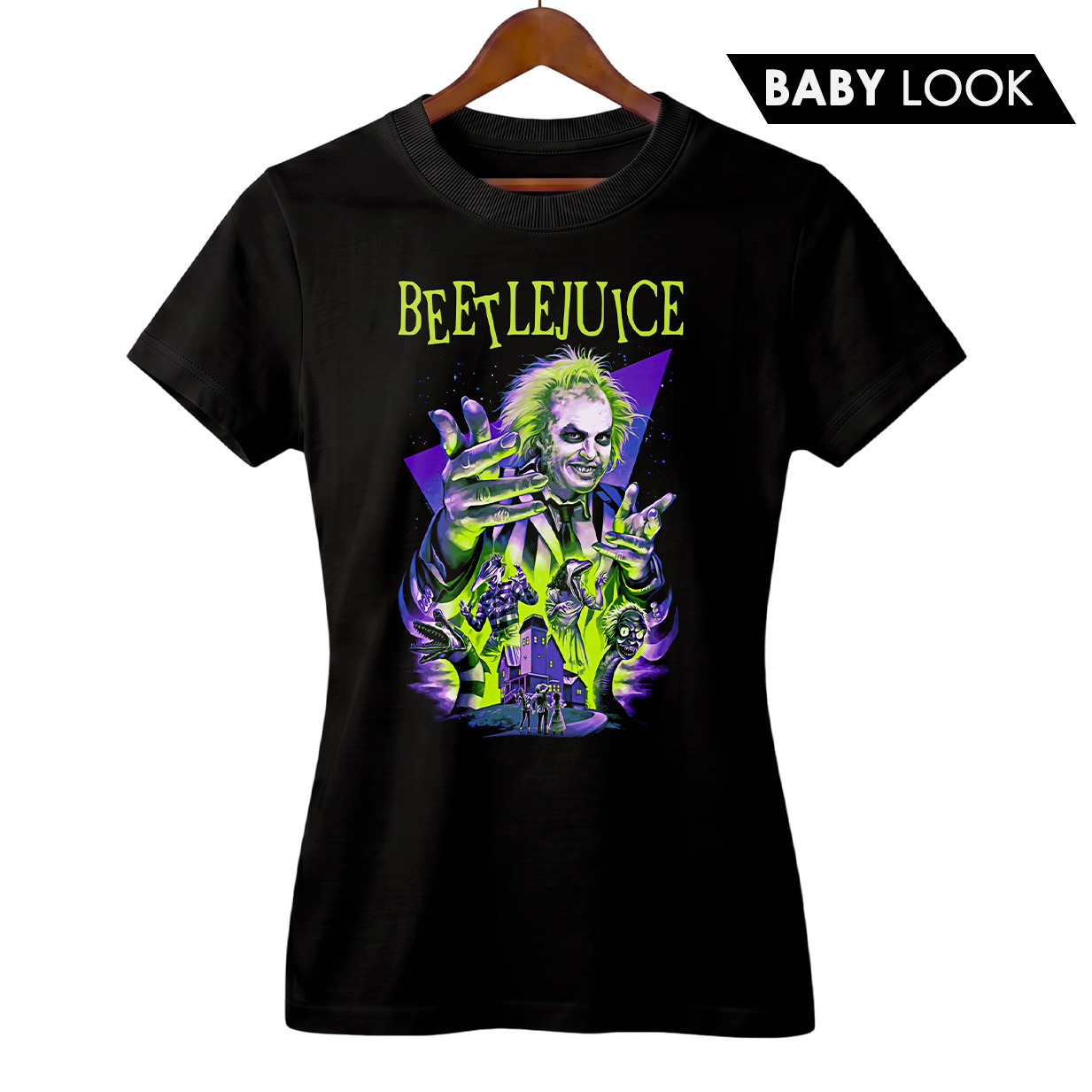 Baby Look Feminina Os Fantasmas Se Divertem | Beetlejuice | Filme de Terror