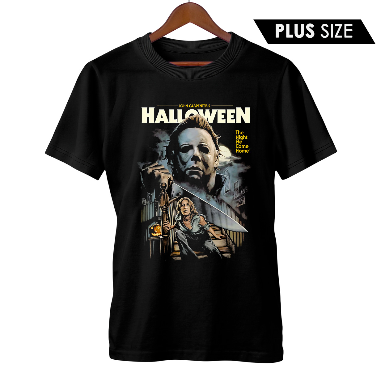 Camiseta Plus Size Halloween | A Noite Ele Volta para Casa | Filme de Terror