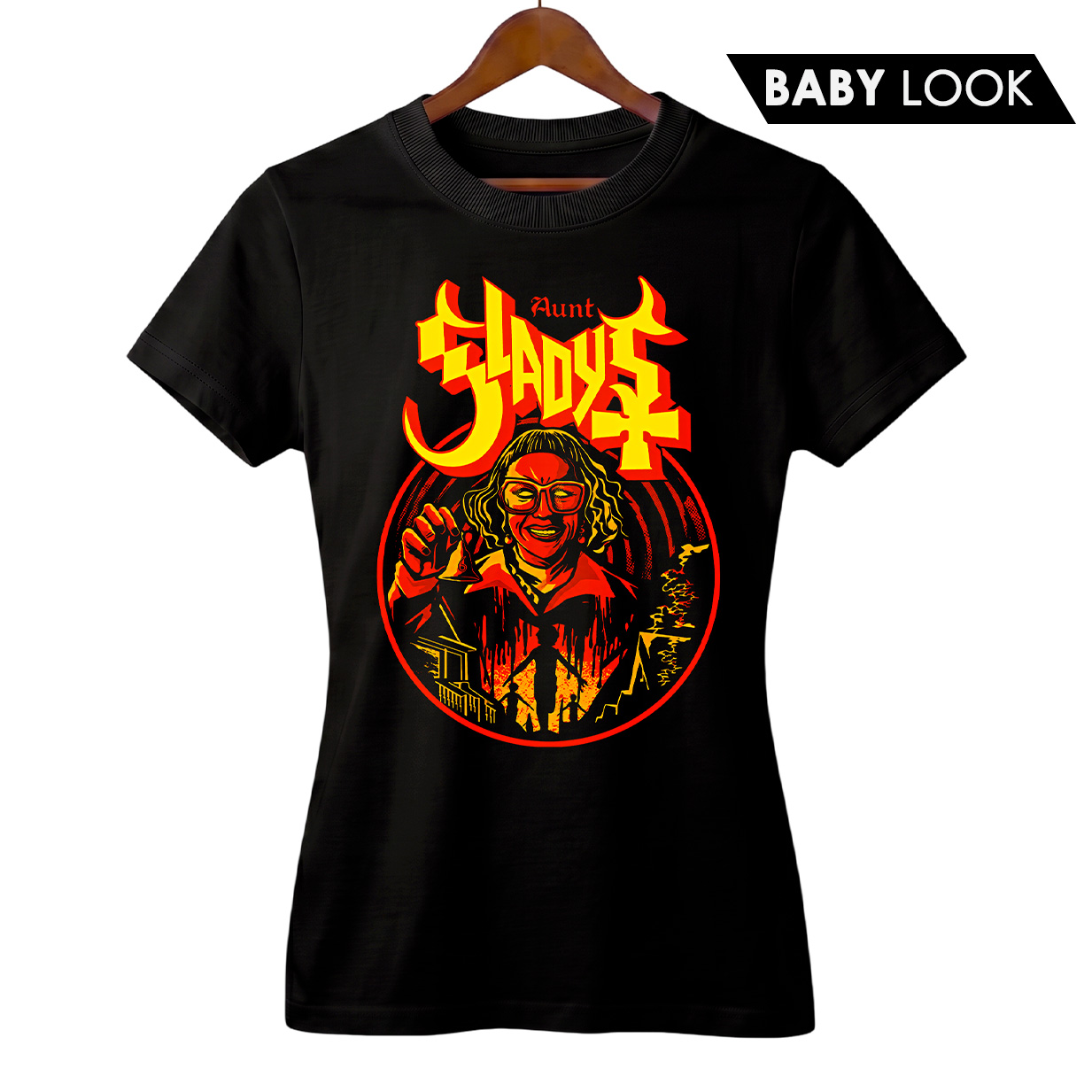 Baby Look Feminina Tia Gladys 'A Hora do Mal' + Banda Ghost | Rock Horror