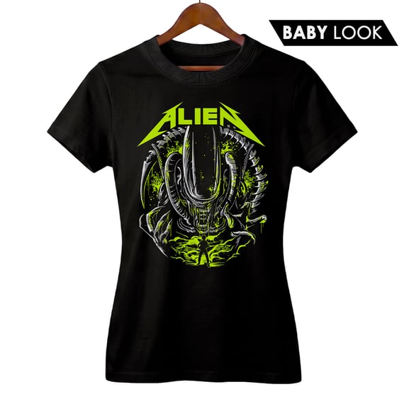 Baby Look Feminina Alien + Banda Metallica | Rock Horror