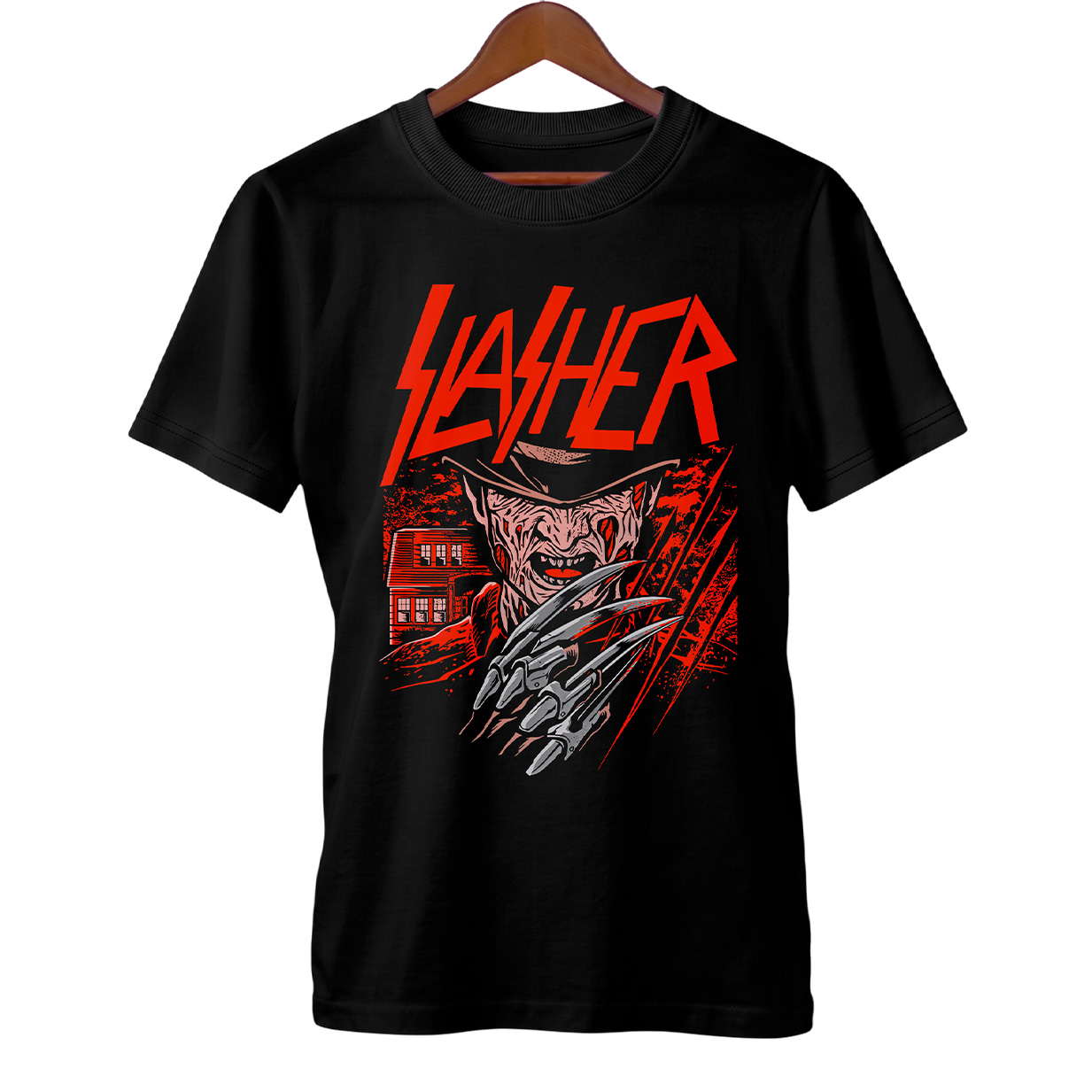 Camiseta Slasher 'Freddy Krueger' + Banda Slayer | Rock Horror