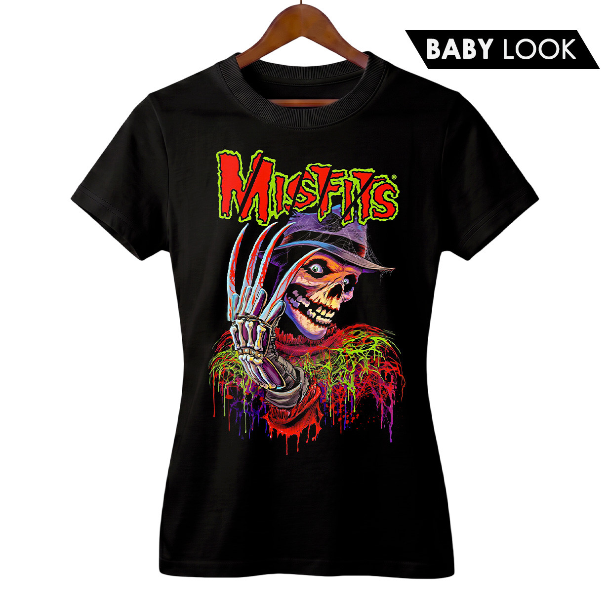 Baby Look Feminina Misfits | Fiend Krueger | Rock