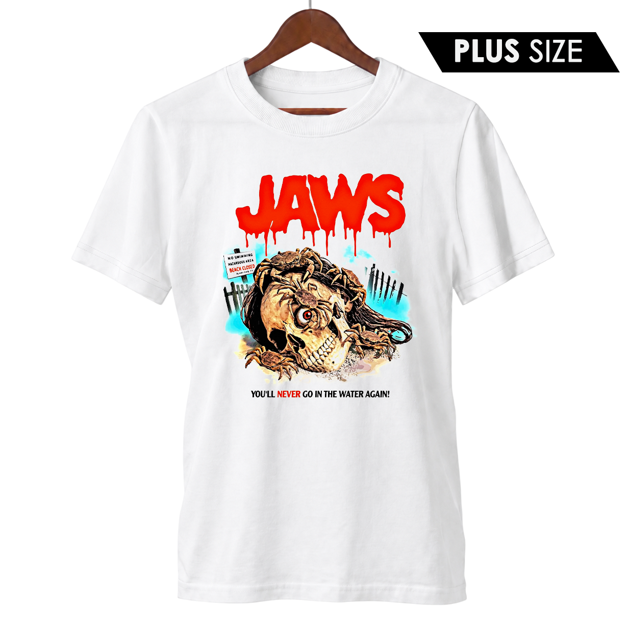 Camiseta Plus Size Tubarão | Nunca Mais Entre na Água | Filme de Terror