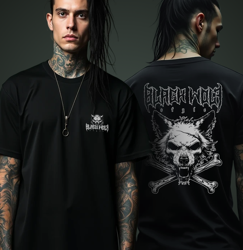 Nome do produto: Camiseta Oversized - Black Wolf Style (Skull & Bones)