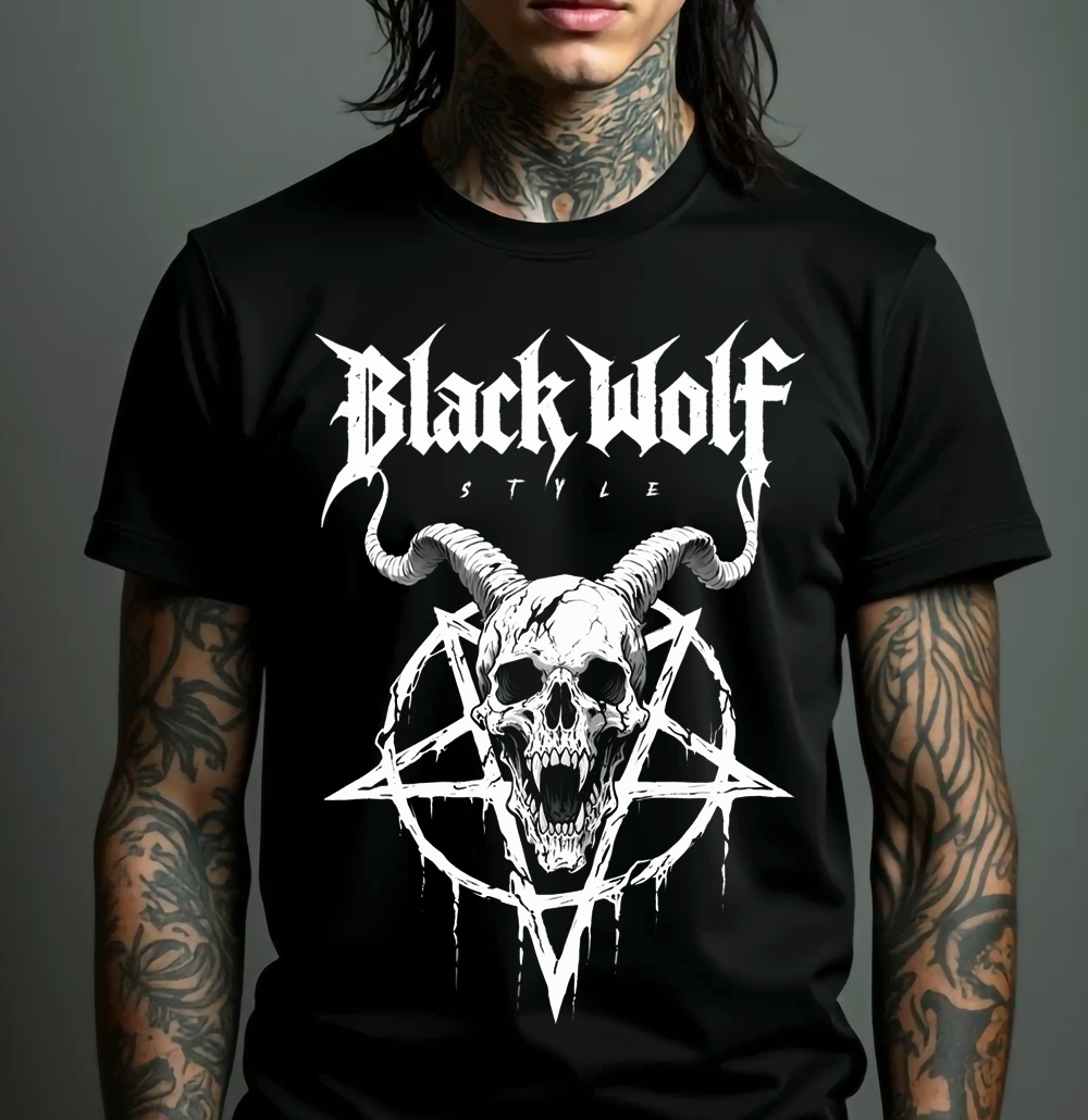 Nome do produto: Camiseta - Pentagram Skull (Black Wolf Style)