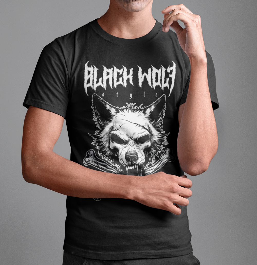 Camiseta - Black Wolf and Bones