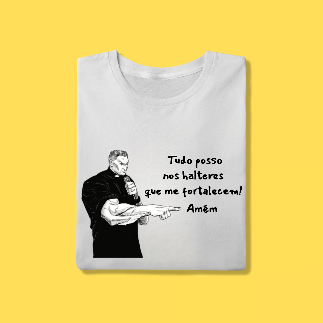 Nome do produto: Camiseta Academia tudo posso nos Halteres que me fortalecem