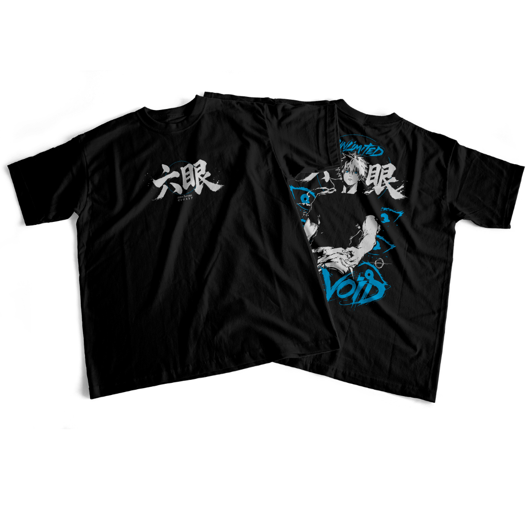 Camiseta frente e verso Satoru Gojo unlimited void - preto