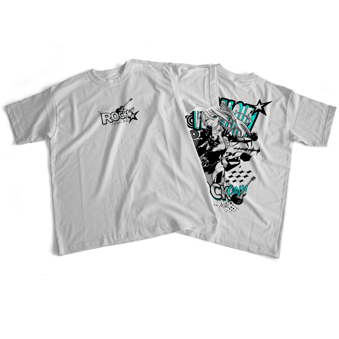 Camiseta frente e verso Miku Rock On