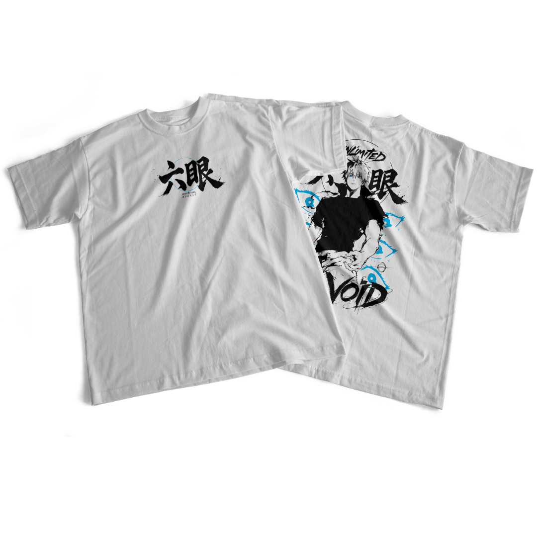 Camiseta frente e verso Satoru Gojo unlimited void