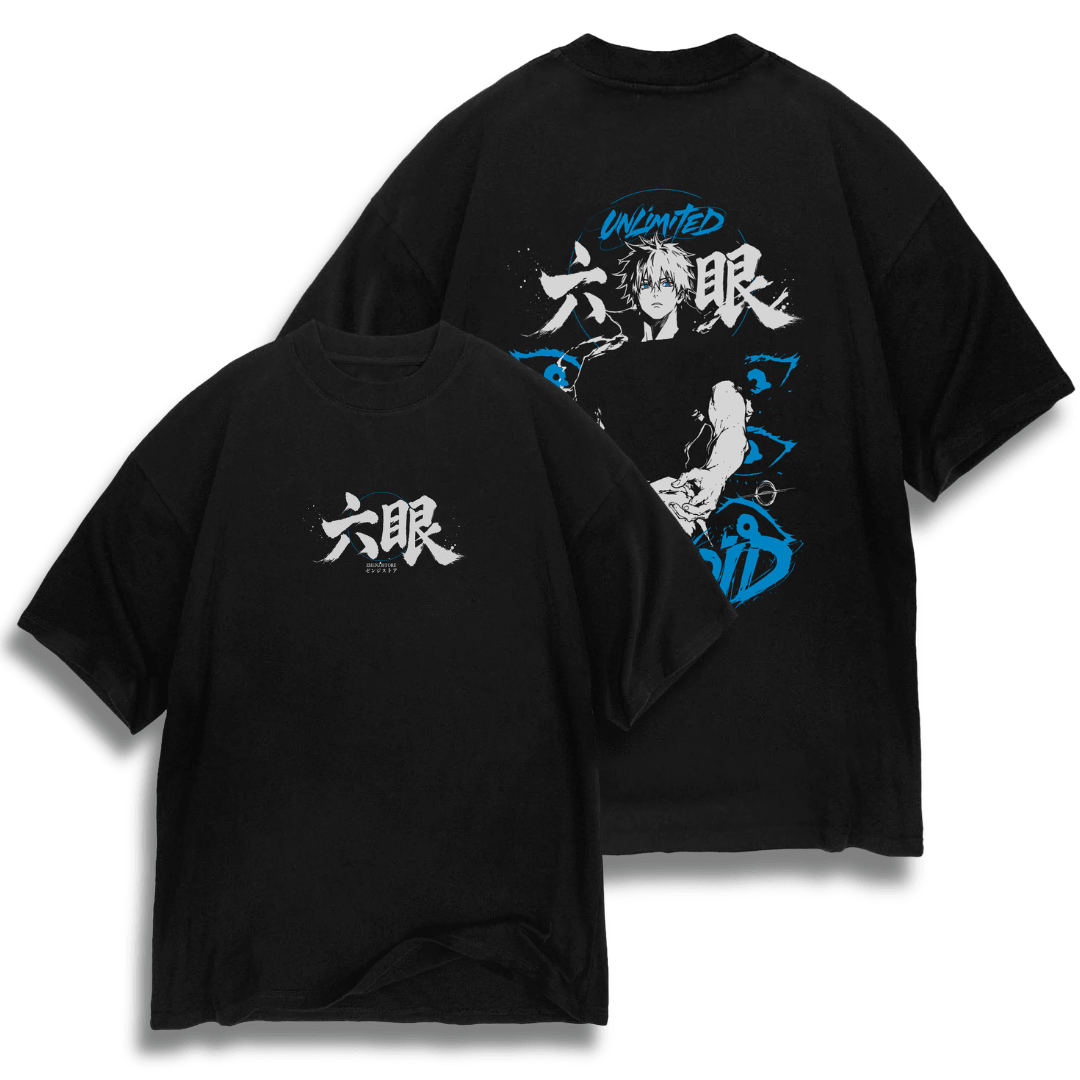 Oversize frente e verso Satoru Gojo unlimited void - preto