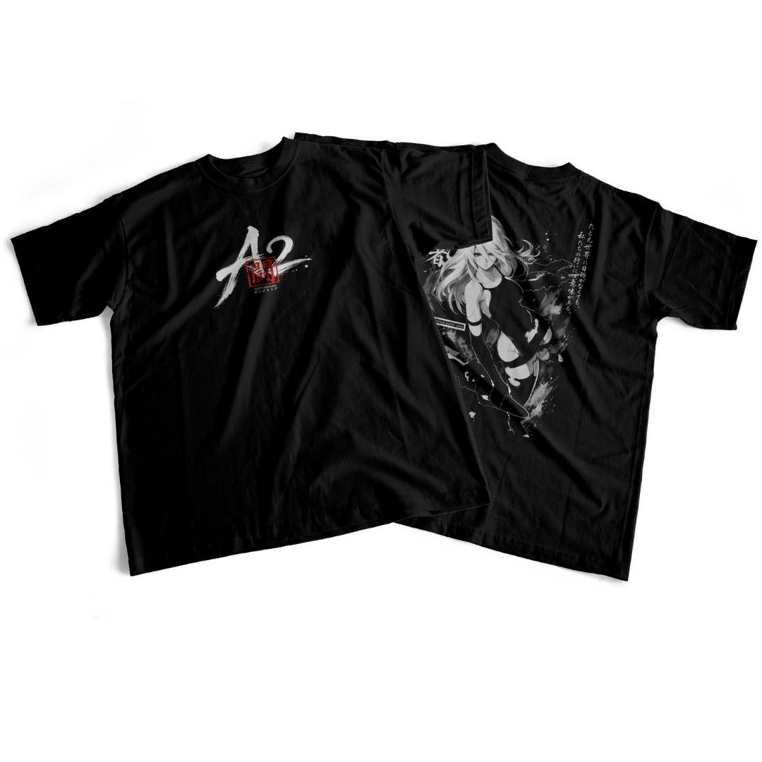 Camiseta frente e verso Nier A2 (preto)