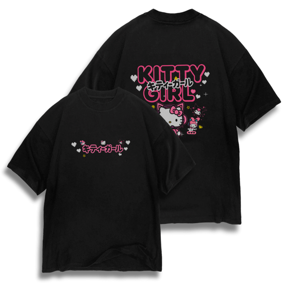 Oversize frente e verso Kitty Girl - dark color