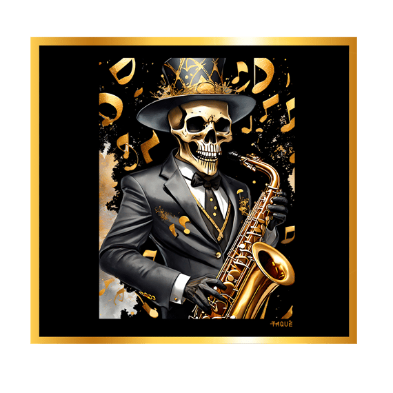 Camiseta Plus Size Caveira Saxofonista