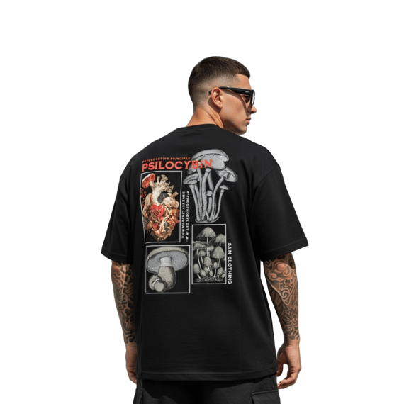 Camiseta Oversized Mushrooms - Preto