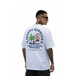 Camiseta Oversized Trippy Buddies - Branco