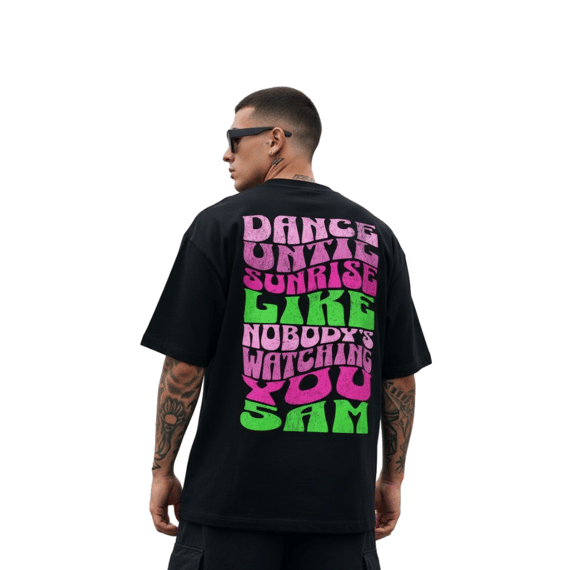 Camiseta Oversized Dance Until Sunrise - Preto