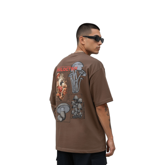 Camiseta Oversized Mushrooms - Marrom