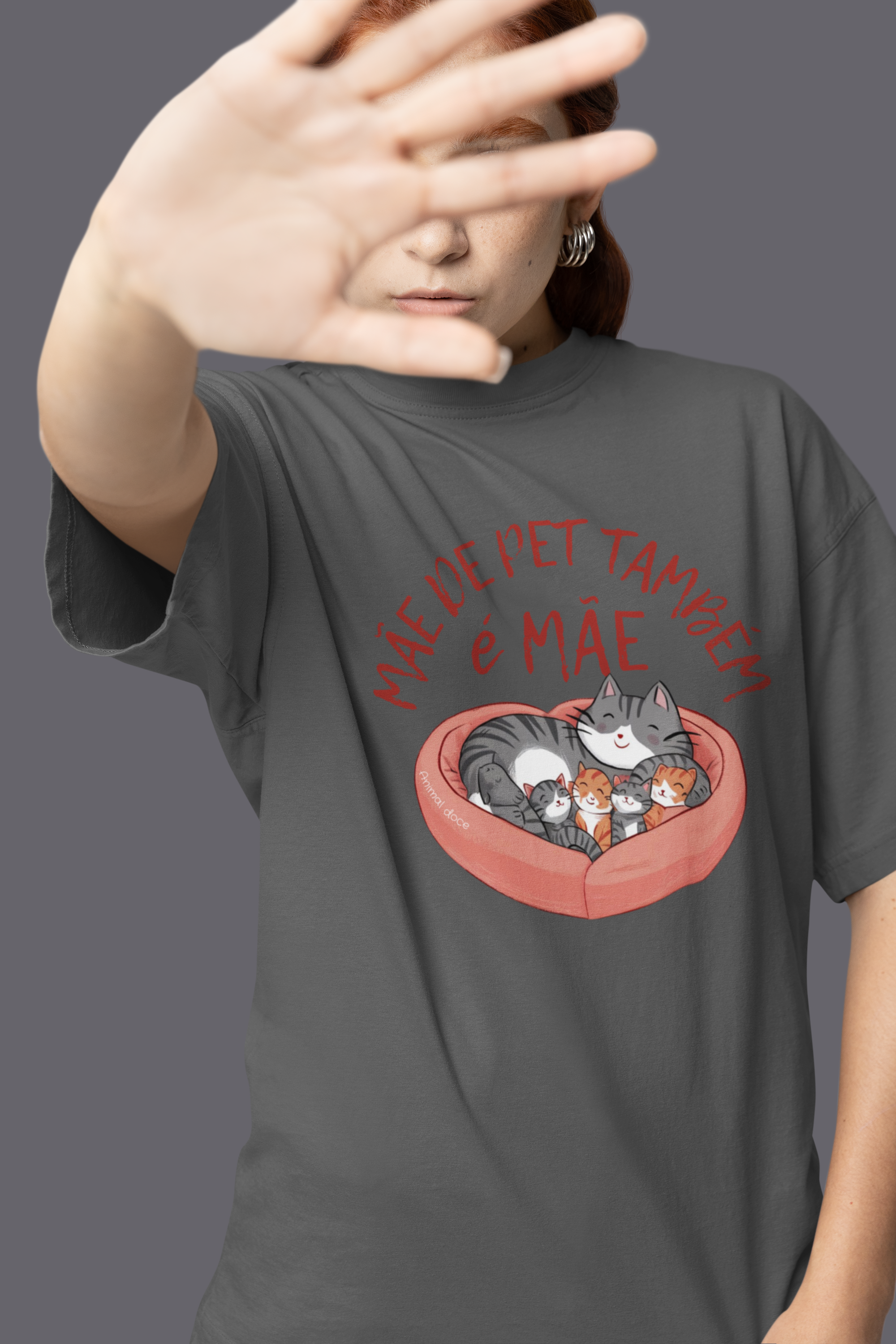 CAMISETA T-SHIRT ESTONADA, CAT MÂE DE PET TAMBÉM E MÂE