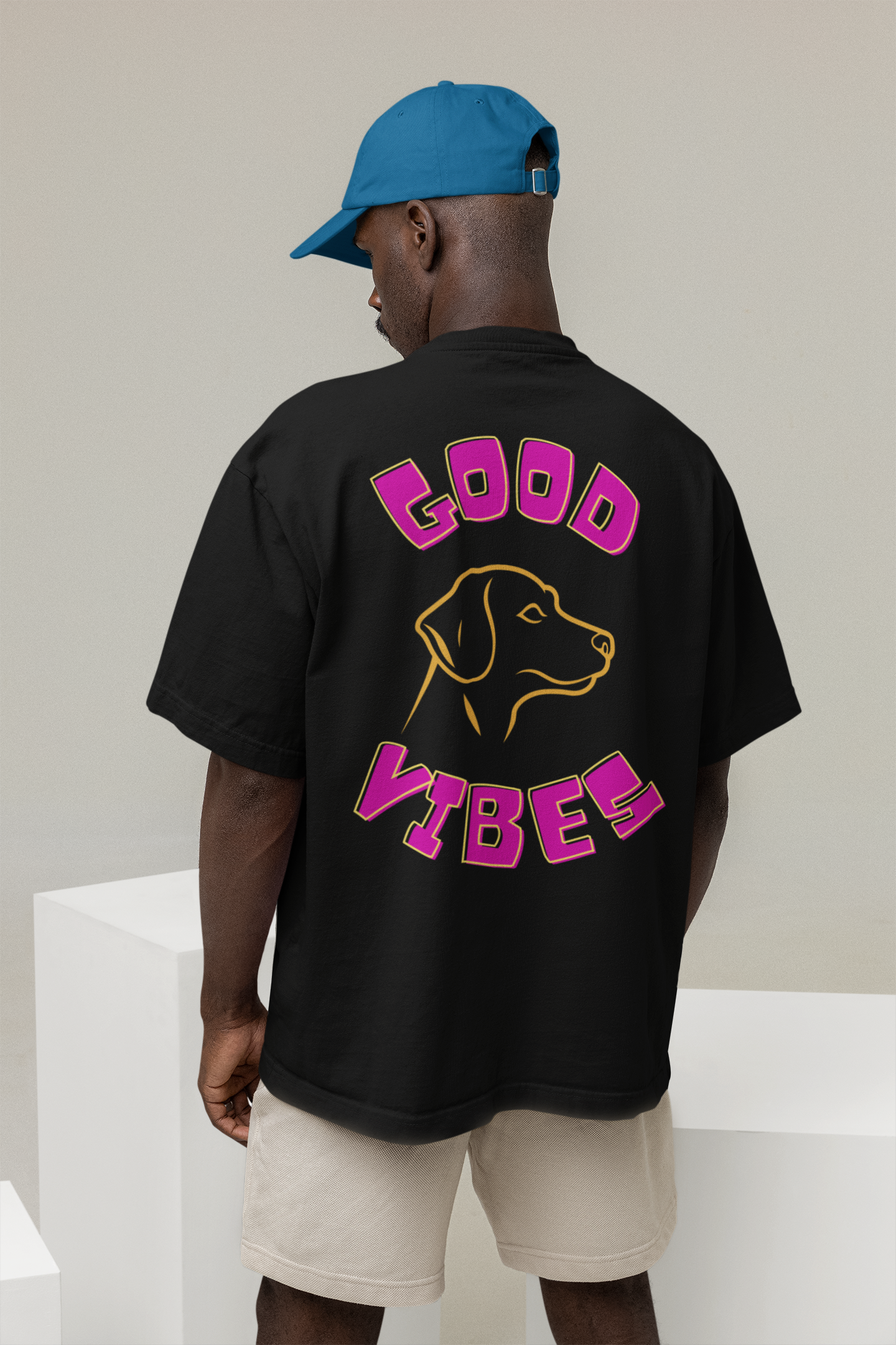 CAMISETA OVERSIZED, DOG COSTAS GOOD VIBES