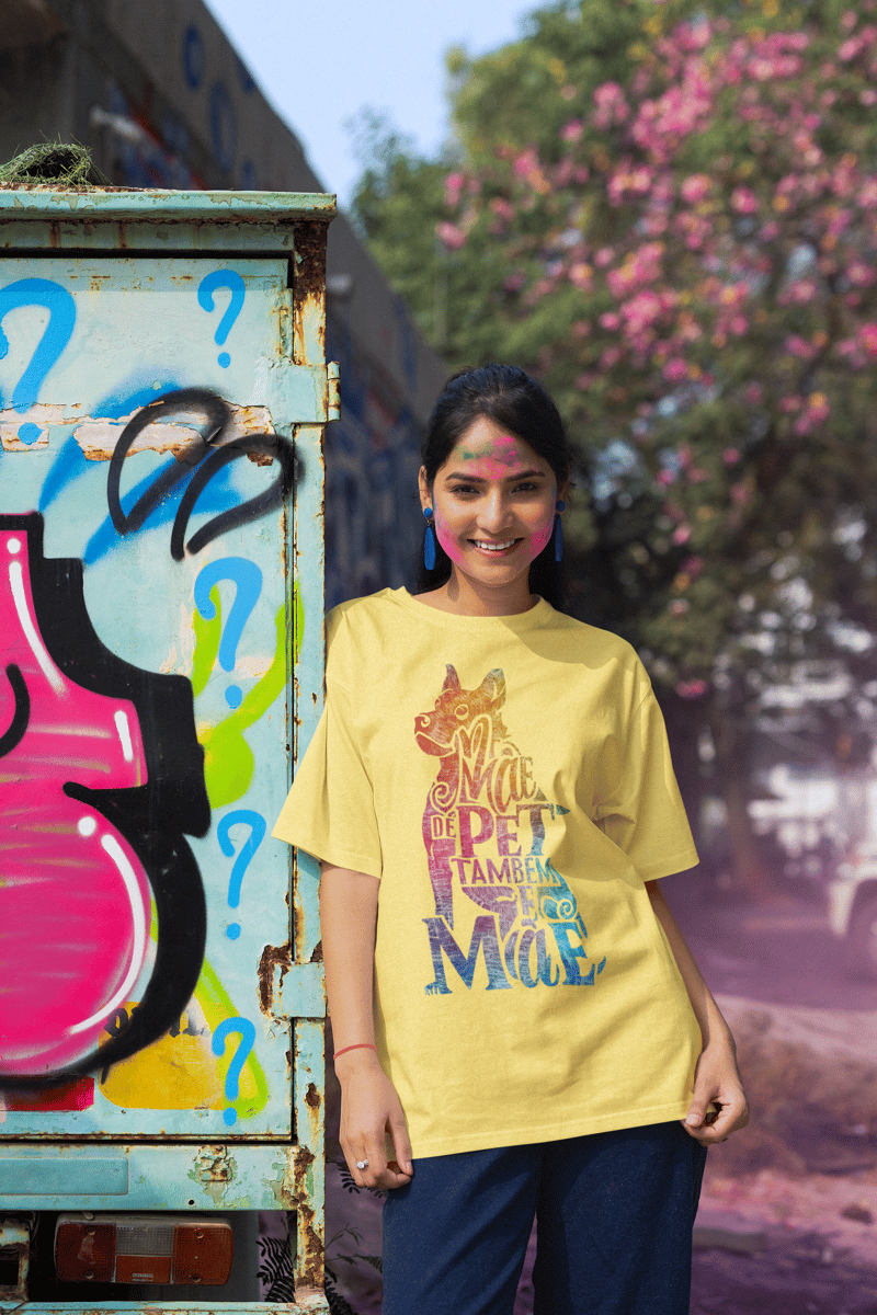 Nome do produto: CANISETA T-SHIRT ESTONADA DOG, MÃE DE PE TAMBÉM E MÃE