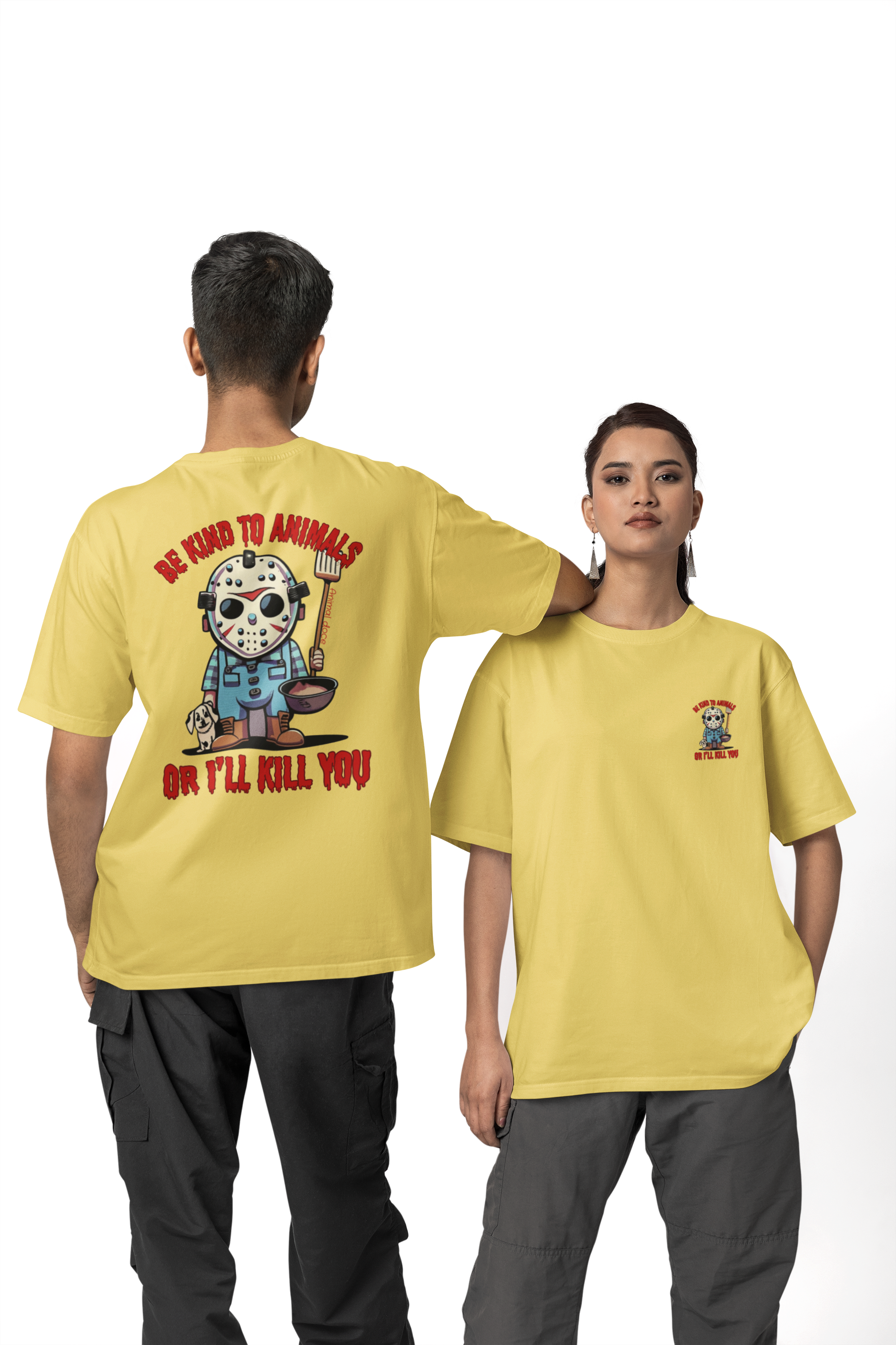 CAMISETA T-SHIRT ESTONADA, DOG JASON BE KIND TO ANIMALS