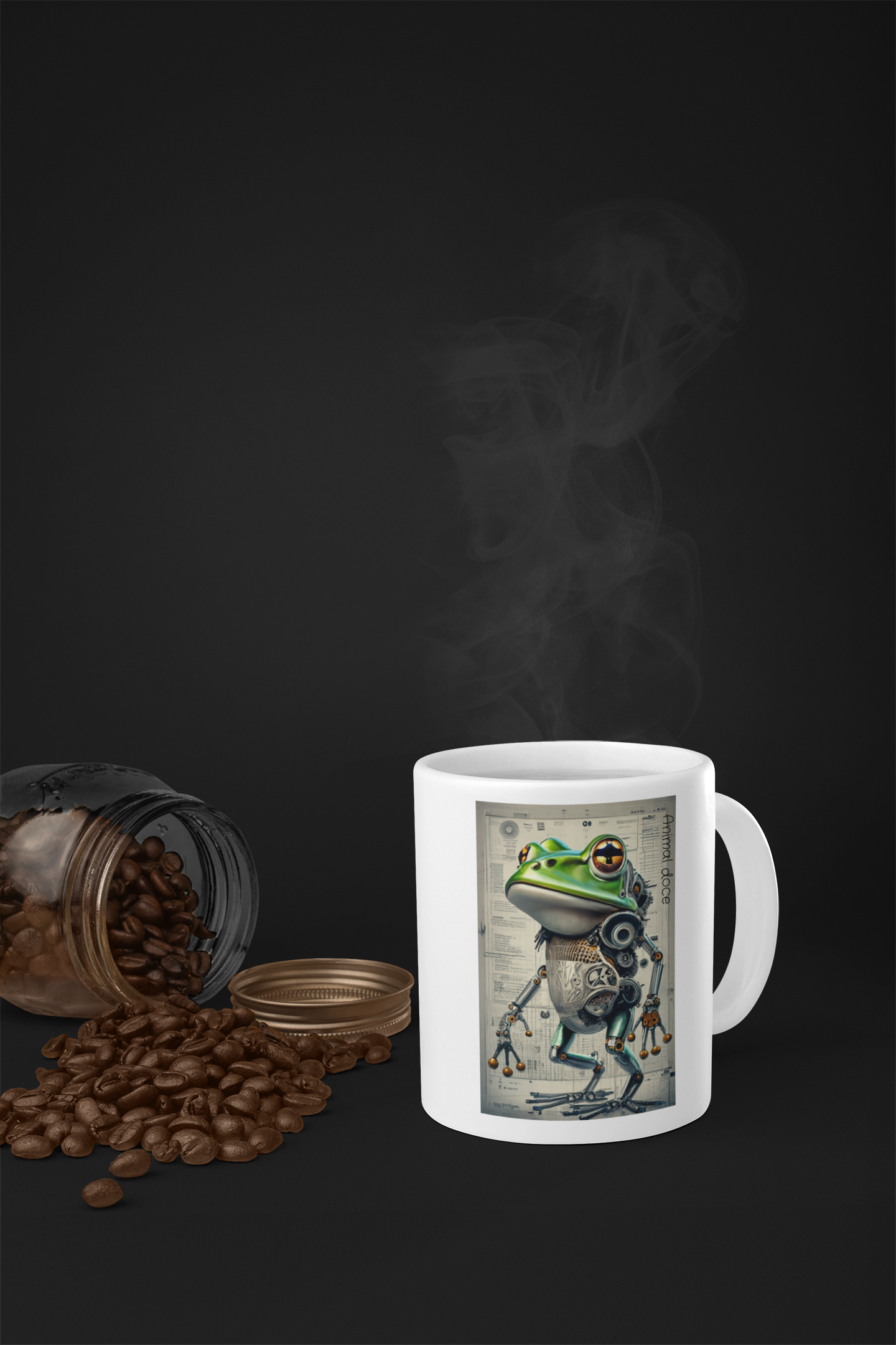 CANECA PERSONALIZADA CRIATIVA EM CERÂMICA, 325ML C/02 LADOS ROBOTIC FROG