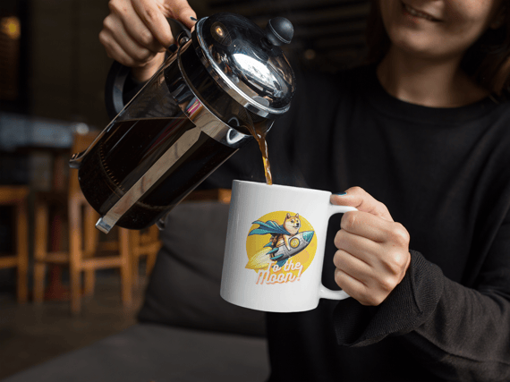 CANECA PERSONALIZADA CRIATIVA EM CERÂMICA, 325ML C/02 LADOS BITCOIN TO THE MOON