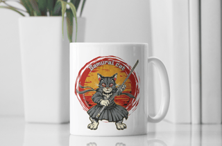 Nome do produto CANECA PERSONALIZADA CRIATIVA EM CERÂMICA, 325ML C/02 LADOS, SAMURAI CAT 