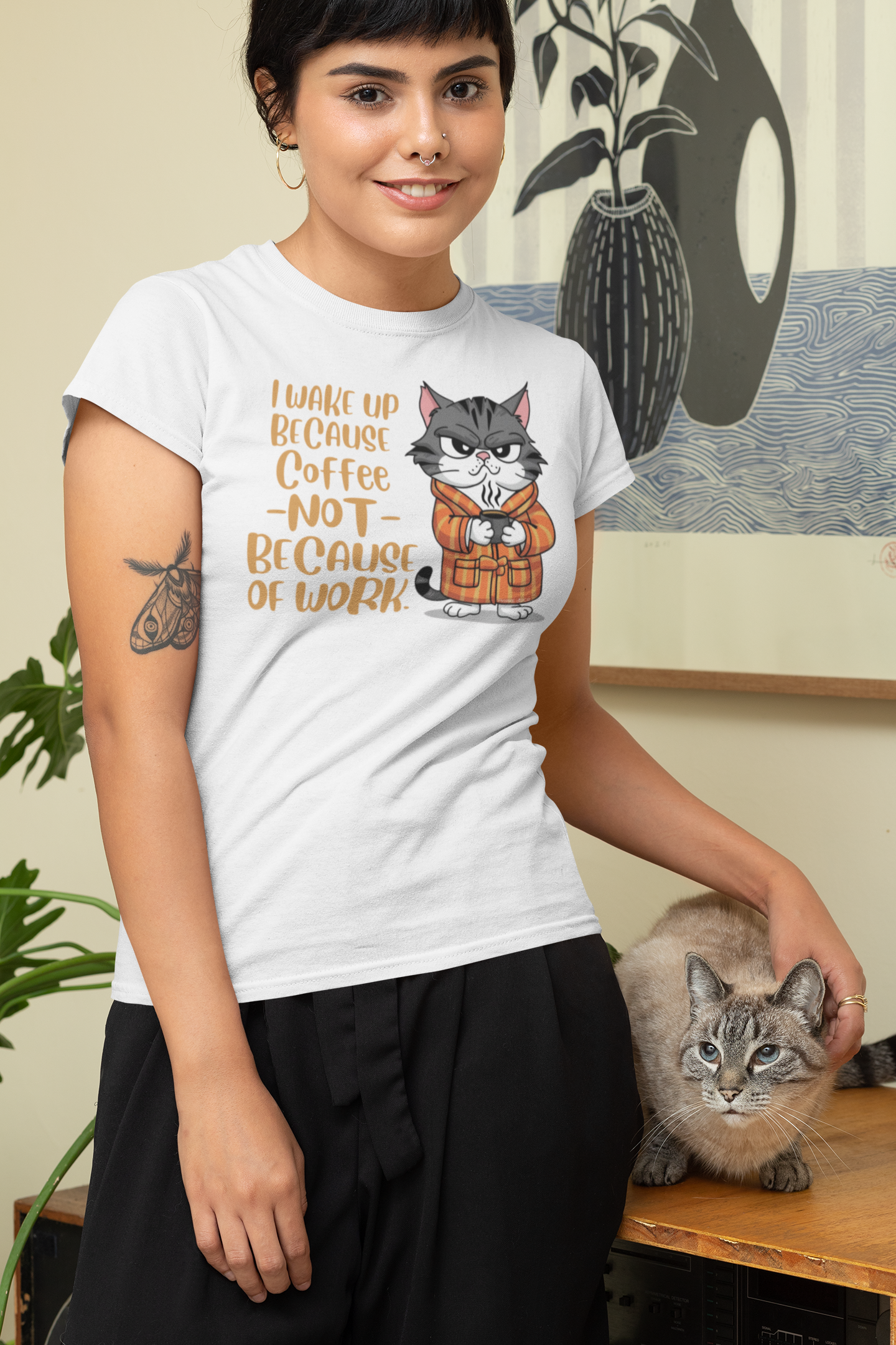 CAMISETA BABY LONG CLASSIC, CAT COFFEE