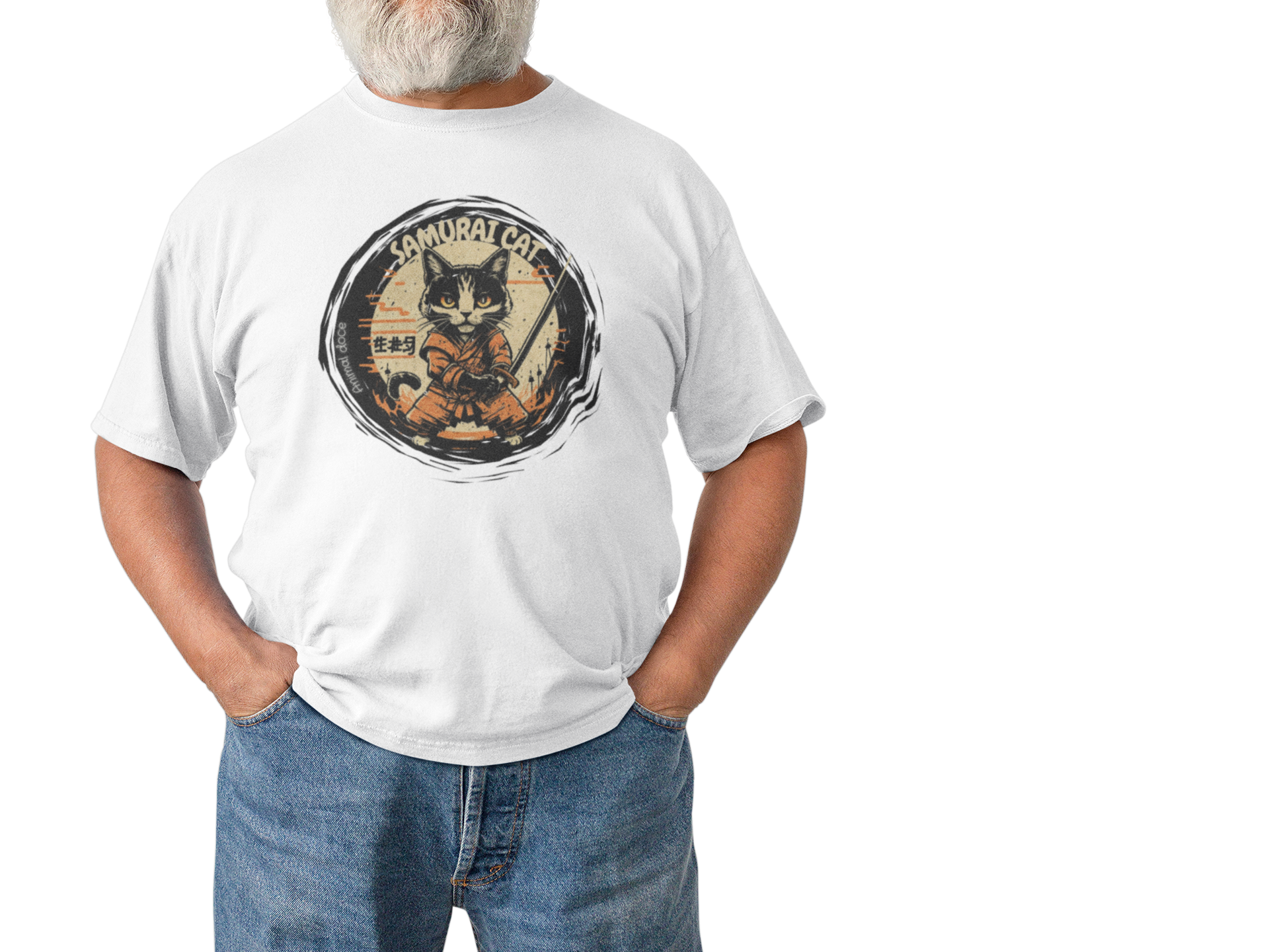 CAMISETA T-SHIRT PLUS SIZE, SAMURAI CAT