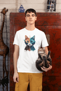 CAMISETA T-SHIRT QUALITY, COLORFUL CAT