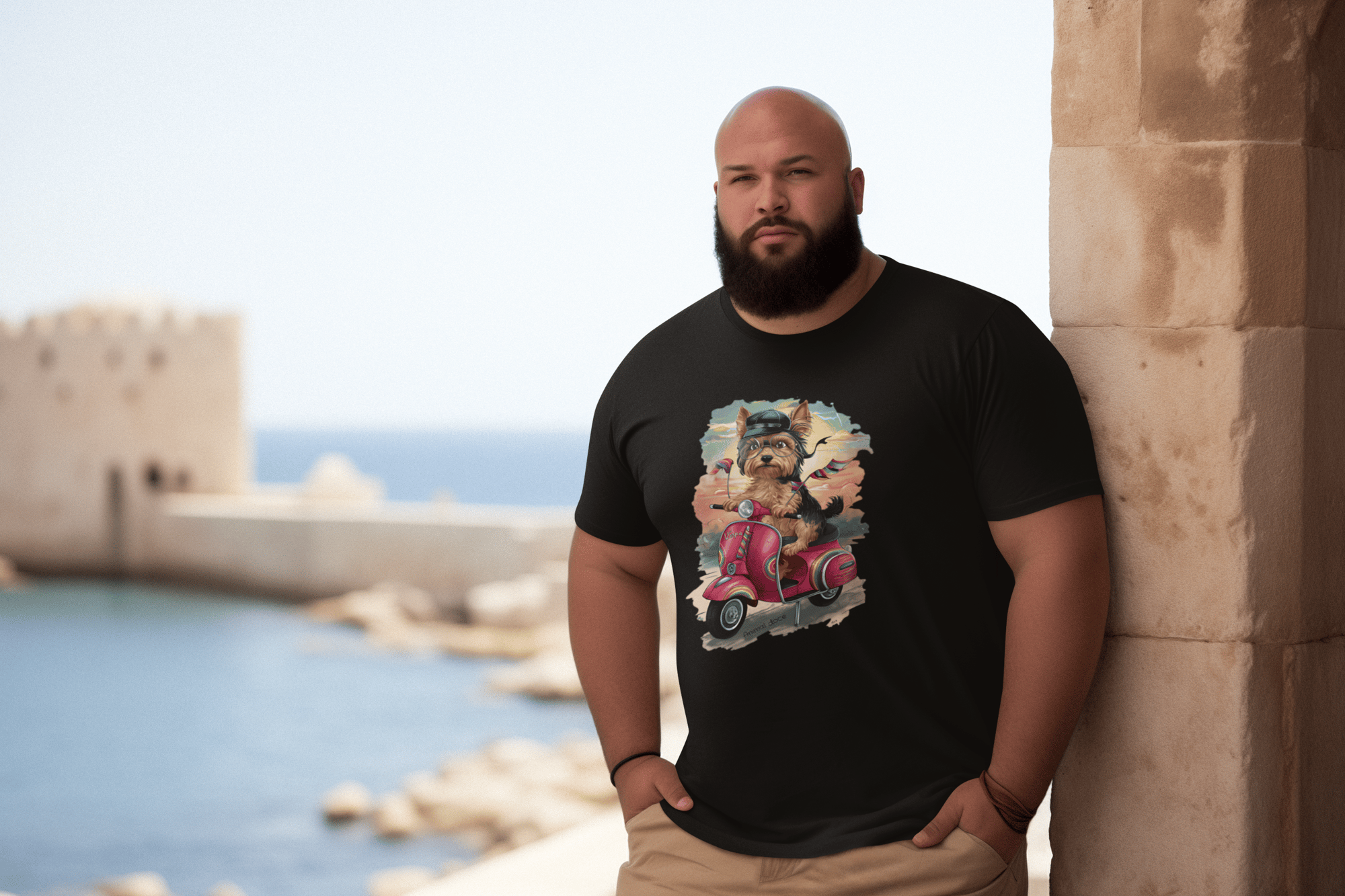 CAMISETA T-SHIRT PLUS SIZE, DOG YORKSHIRE VESPA 