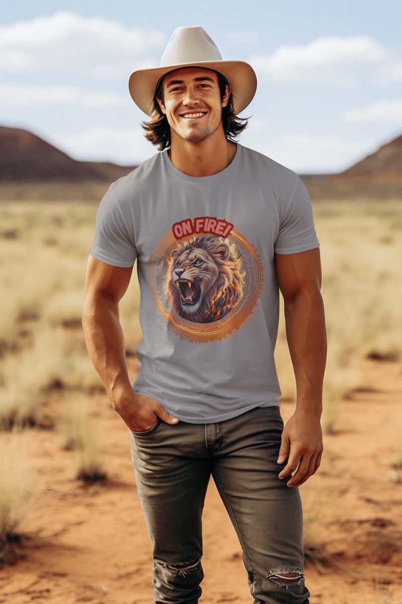 Nome do produto: CAMISETA T-SHIRT PLUS SIZE, LION ON FIRE